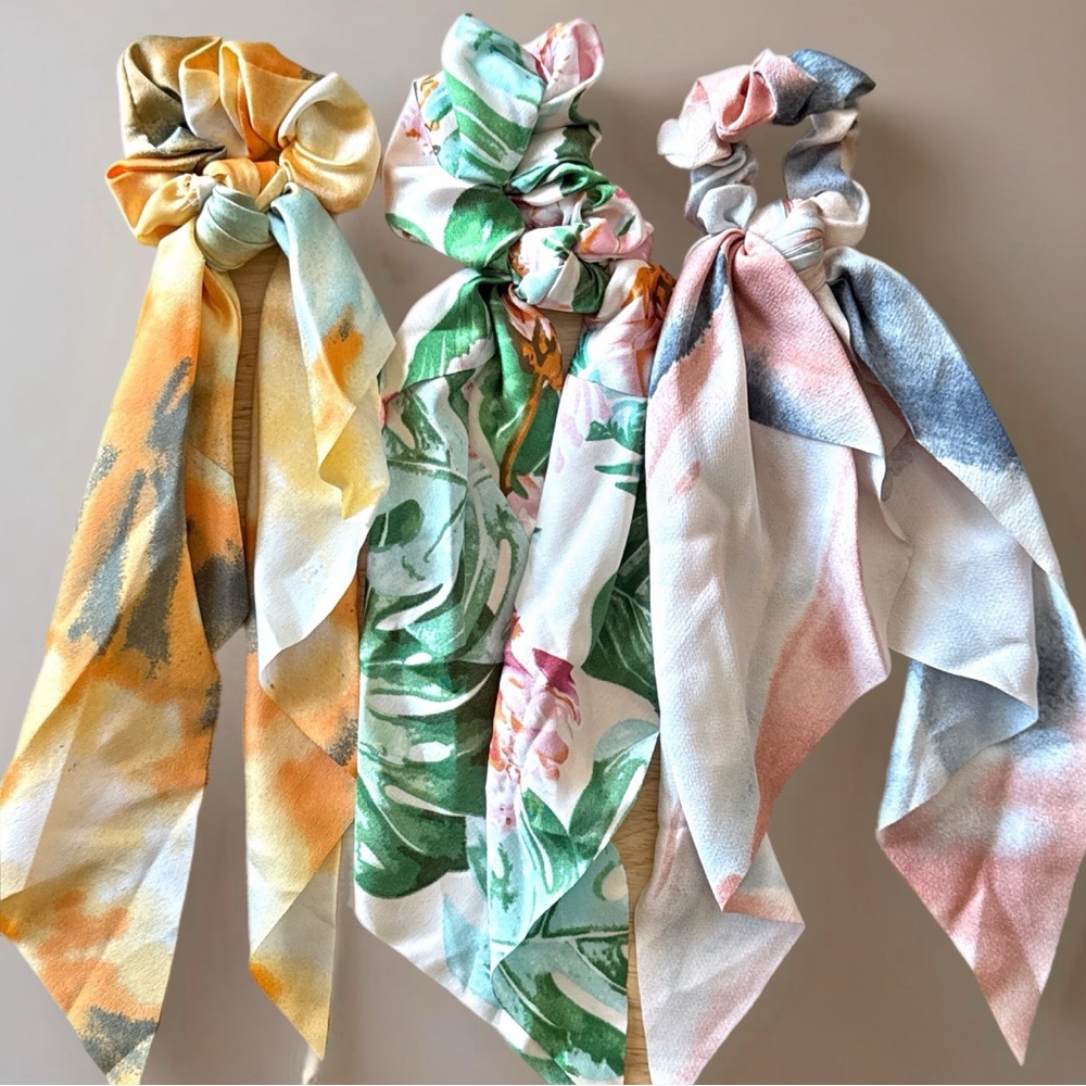 Ponytail Scarf Scrunchies Floral and Tie Dye Patterned Set of 3 - Price Firm